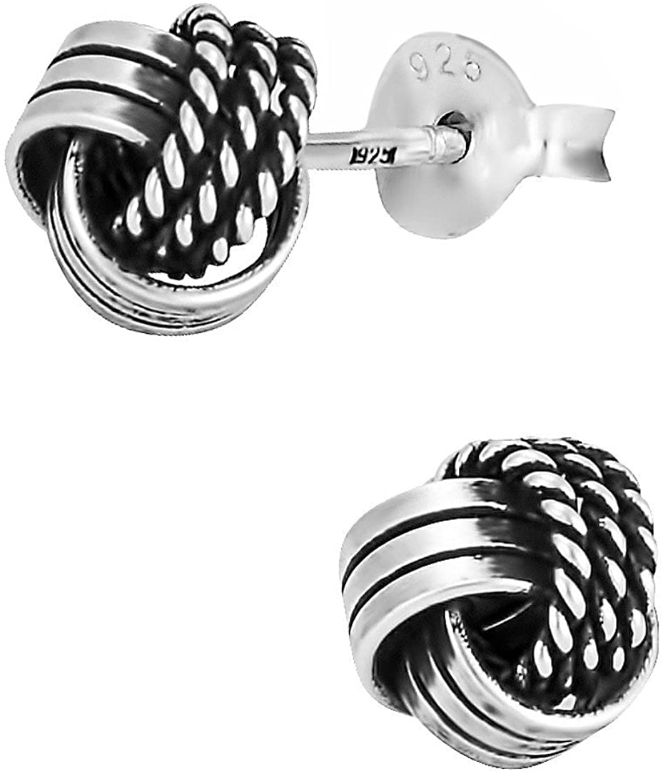 .925 Sterling Silver Oxidized Braided Love Knot Ball Stud Earrings for Women