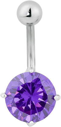 Forbidden Body Jewelry Surgical Steel Purple CZ Solitaire Large 10 mm Gem Belly Button Ring