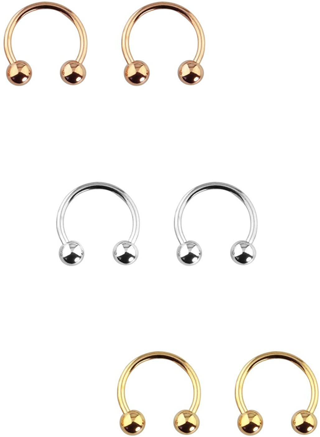 Forbidden Body Jewelry 6pc Value Pack 14G-16G Surgical Steel Horseshoe/CBR Ring for Septum, Cartilage & More