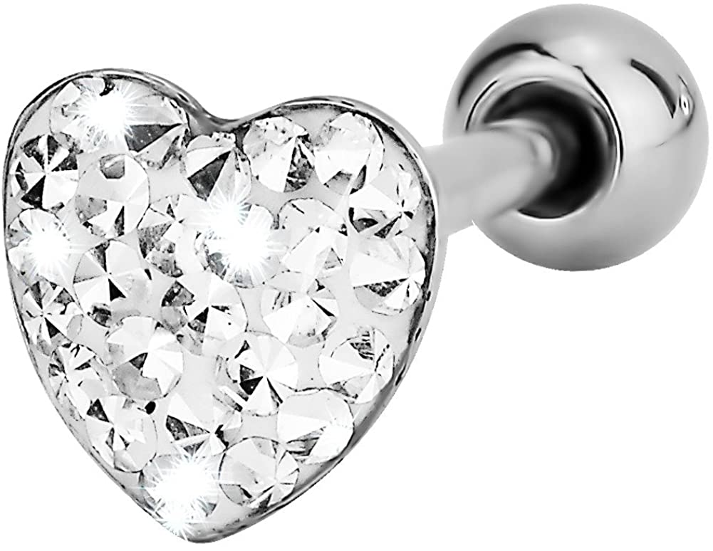 Forbidden Body Jewelry 14G 16mm (5/8 Inch) Surgical Steel Pave Crystalline Epoxy Heart Top Tongue Ring