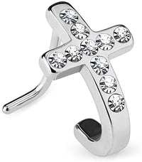 Forbidden Body Jewelry 20G Surgical Steel Dual L-Shape Partial Hoop Crystal Cross Nose Stud