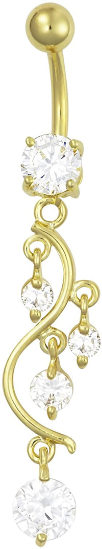 Forbidden Body Jewelry 14kt Gold Plated Surgical Steel Fancy CZ Crystal Vine Drop Multi Gem Dangle Belly Button Ring