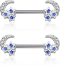 Forbidden Body Jewelry Pave CZ Celestial Moon & Stars 14g Surgical Steel Nipple Barbells (Choose Color)