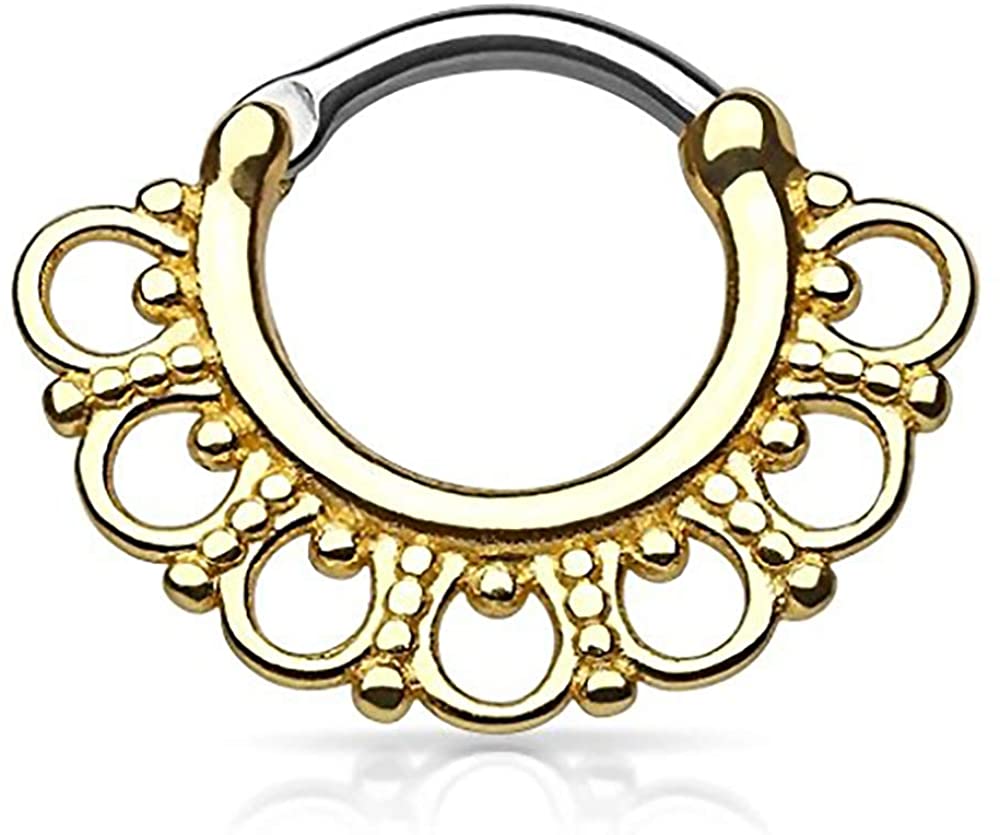 Forbidden Body Jewelry 16g 8mm Surgical Steel Fancy Tribal Cartilage and Septum Clicker Hoop (Gold Tone)