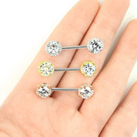 Forbidden Body Jewelry Fancy CZ Halo Frame Surgical Steel Nipple Barbells Set