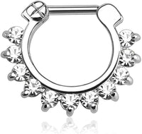 Forbidden Body Jewelry 16g 8mm Surgical Steel Septum and Cartilage/Daith CZ Lined Hoop Clicker Ring