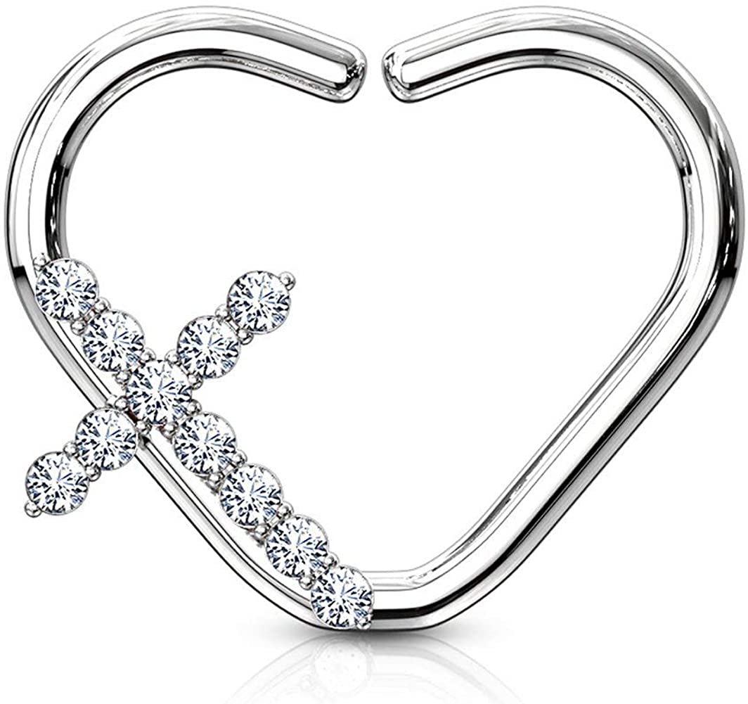 Forbidden Body Jewelry 16g Platinum & Gold Plated Heart w/CZ Cross Daith & Cartilage Hoop Earring