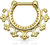 Forbidden Body Jewelry 16g Surgical Steel Filigree Lacey Design Septum Clicker Hoop, 100% Tarnish Resistant