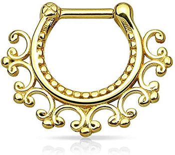 Forbidden Body Jewelry 16g Surgical Steel Filigree Lacey Design Septum Clicker Hoop, 100% Tarnish Resistant