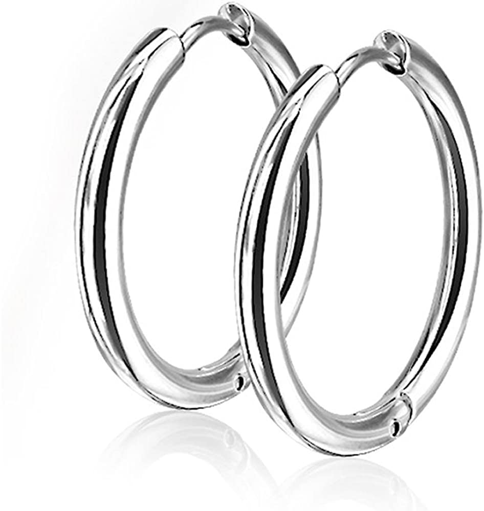 Pair of 10 or 12mm Surgical Steel Hinged Seamless Hoop Earrings