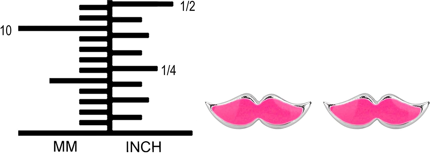 Hypoallergenic Sterling Silver Pink Mustache Stud Earrings for Kids (Nickel Free)