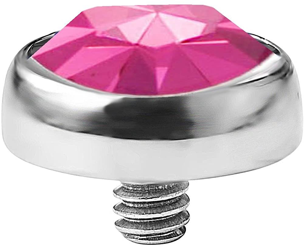 Forbidden Body Jewelry 14g 316L Internally Threaded Ultra Thin Flat Disc Pink 4.4 mm Gem Top for Dermal Piercing