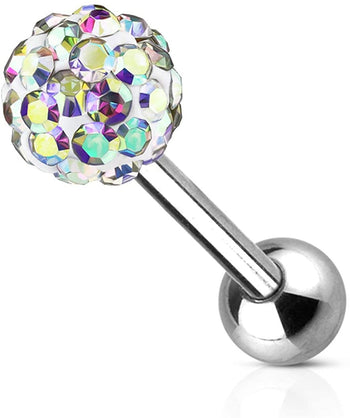 Forbidden Body Jewelry 14g 16mm Surgical Steel Tongue Piercing Barbell with 6mm Ferido Crystal Top