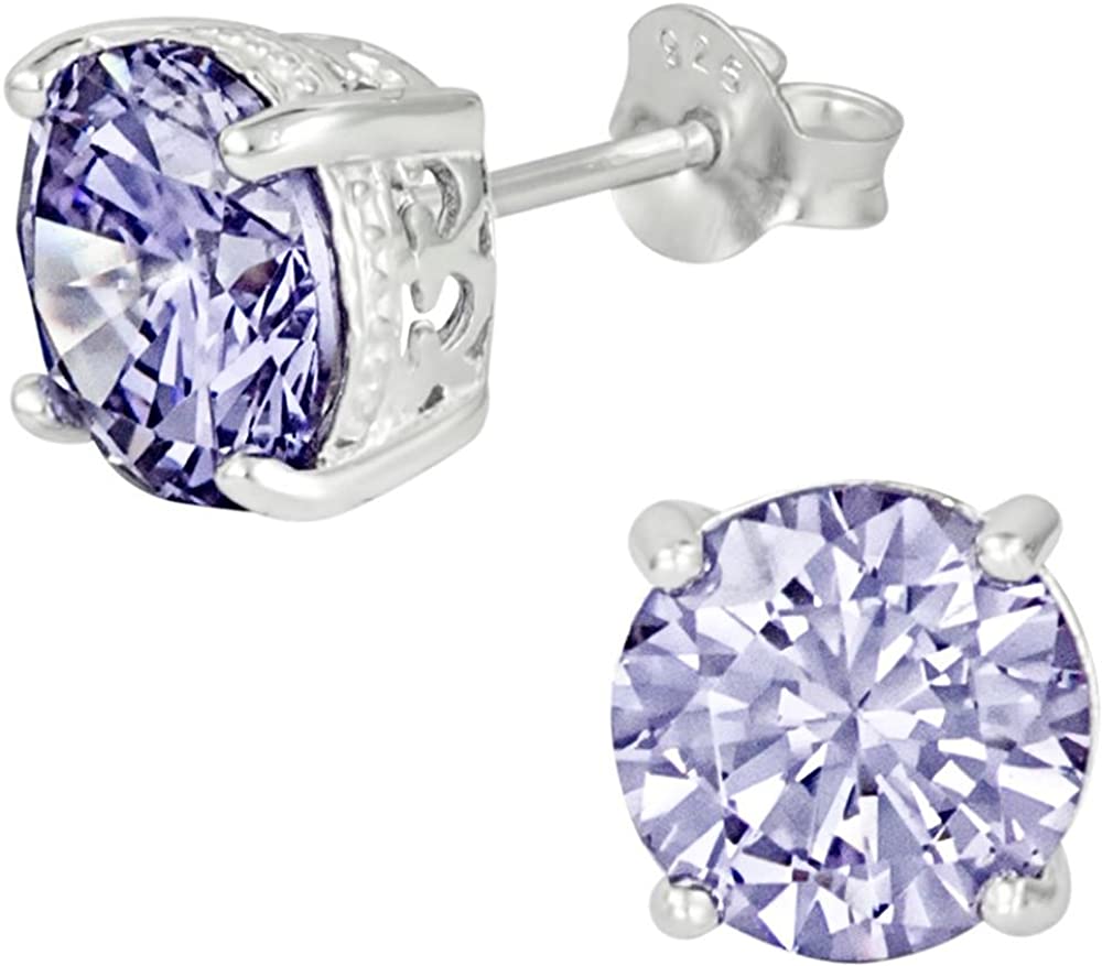 Sterling Silver Round Basket Set Lavender CZ Stud Earrings for Women