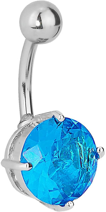 Forbidden Body Jewelry Surgical Steel Aqua Blue CZ Solitaire Large 10 mm Gem Belly Button Ring