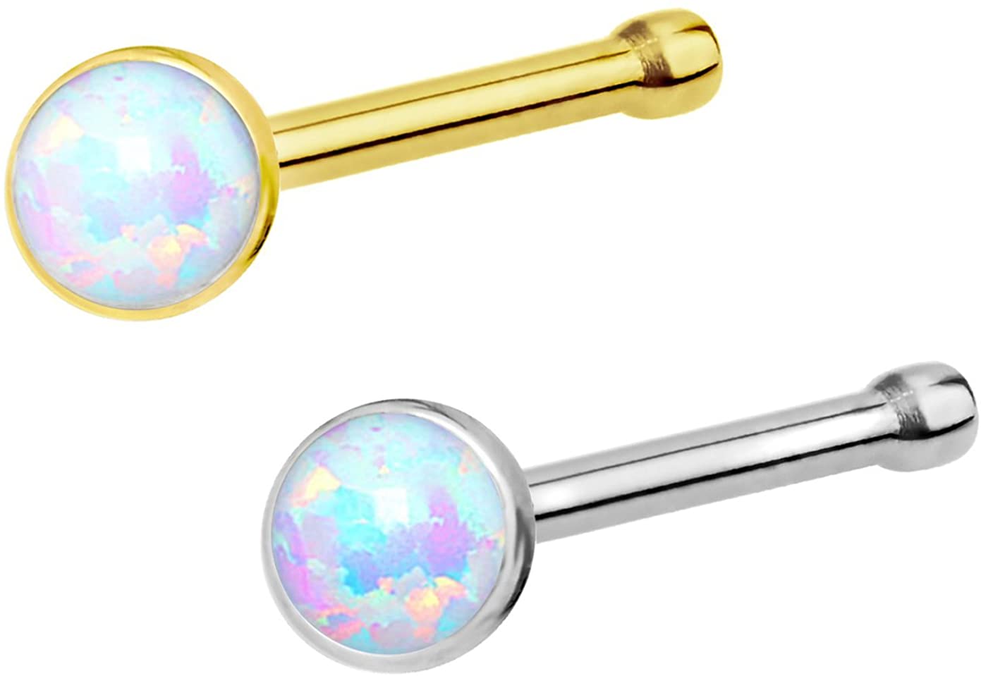 Forbidden Body Jewelry 20g 6mm Surgical Steel, Gold IP Plated & Rose Gold IP Plated Synthetic Opal Top Nose Stud