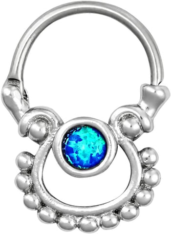 16g Septum Jewelry Surgical Steel Simulated Blue Opal Gem Stone Door Knocker Septum Clicker Ring