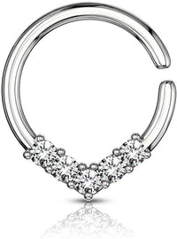 Forbidden Body Jewelry 16g 8mm CZ Lined V Shaped Bendable Plated Brass Cartilage & Septum Hoop