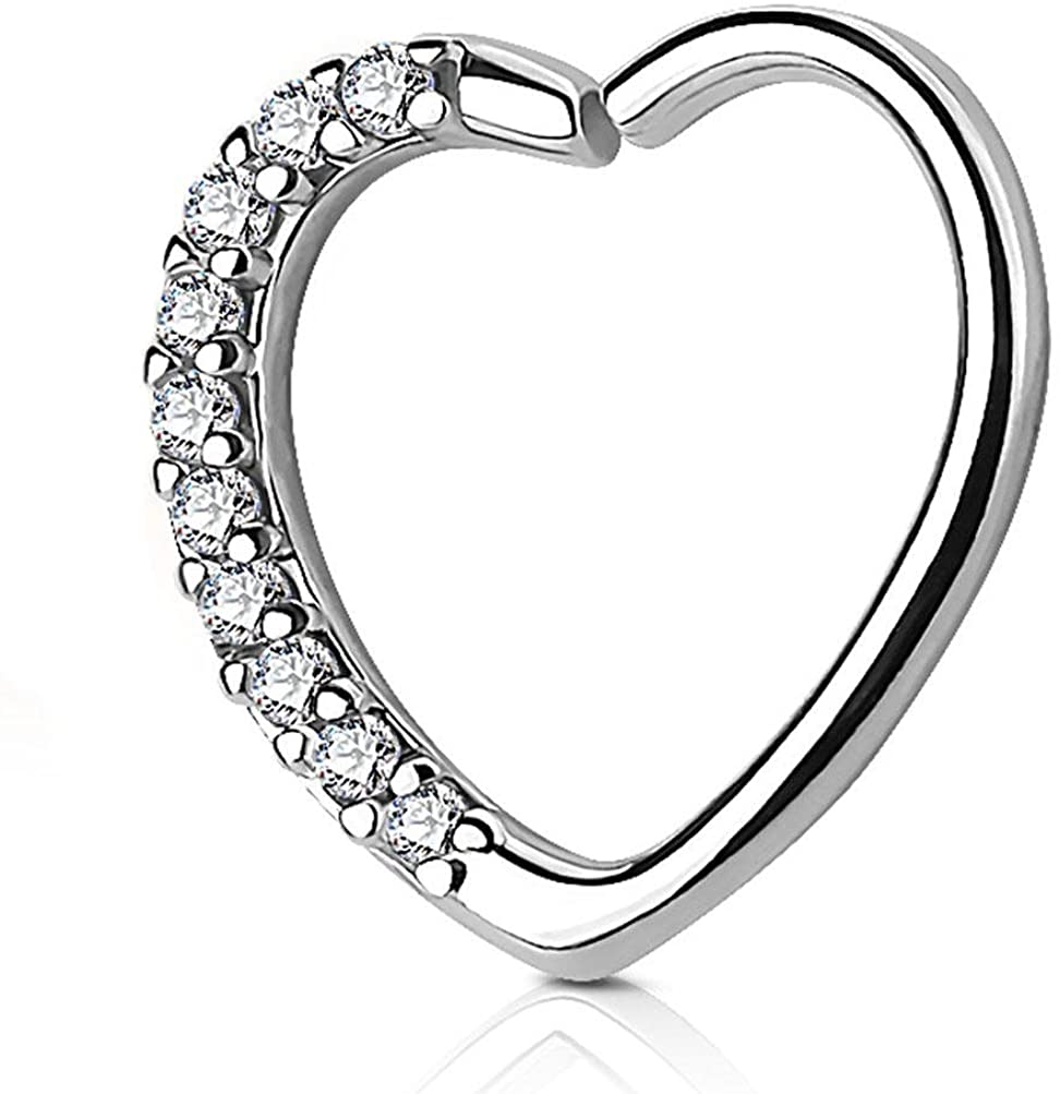 Forbidden Body Jewelry 16g CZ Lined Heart Hoop Cartilage Piercing Earring (Right Ear Only)