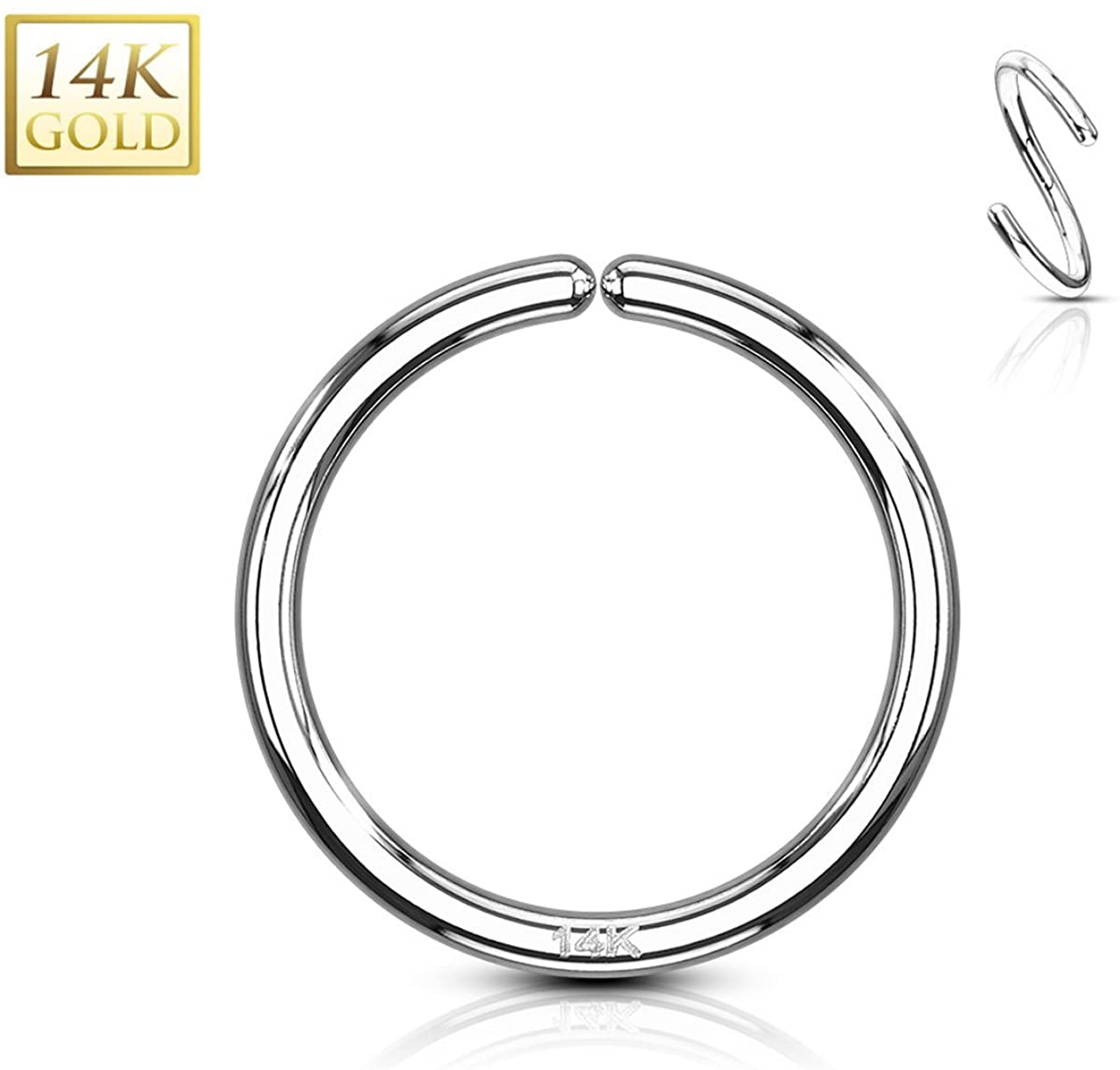 Forbidden Body Jewelry 20g 8mm Solid 14K Gold Hoop Ring for Nose and Cartilage Piercings