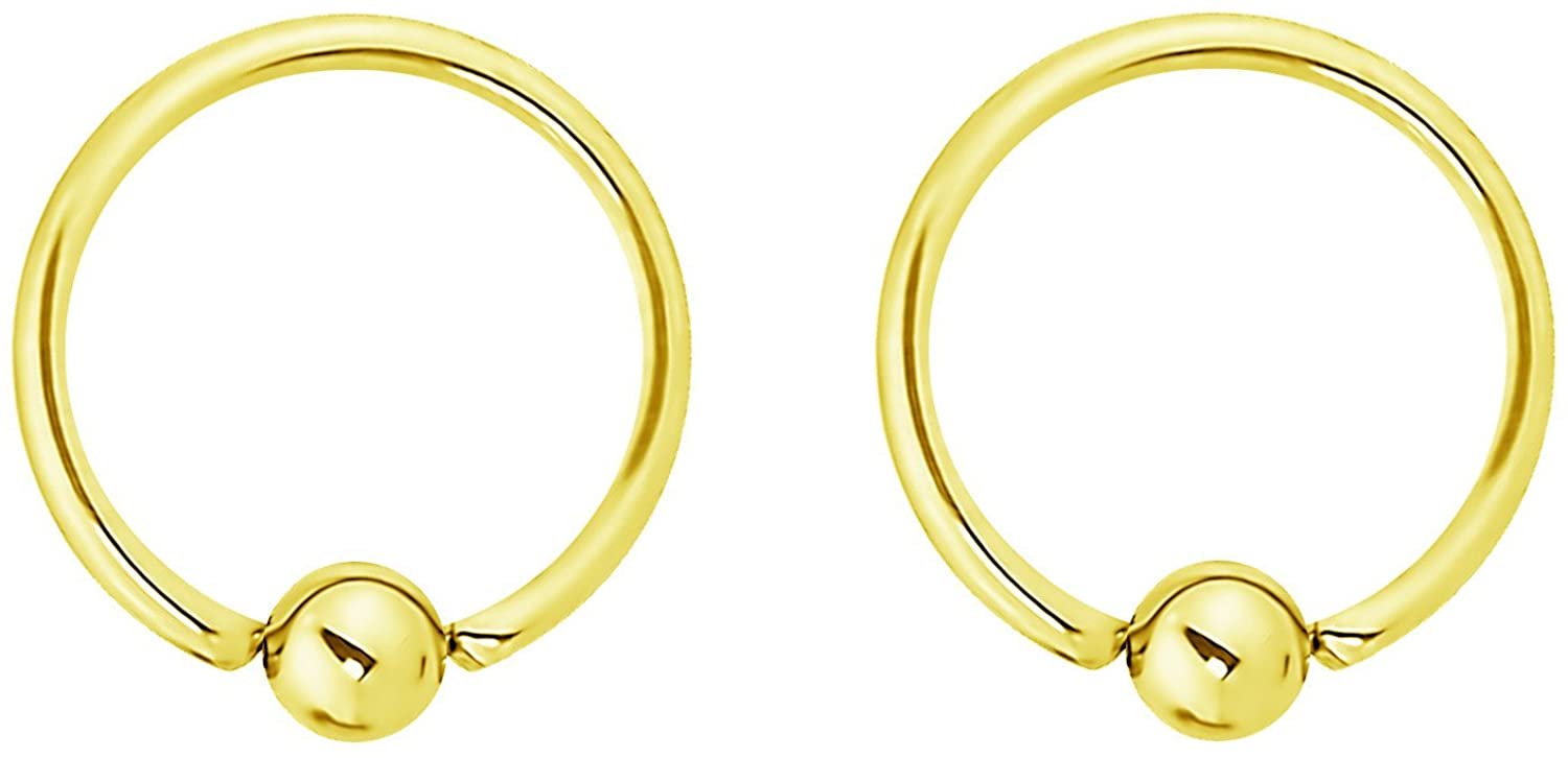 Forbidden Body Jewelry Pair 2g-20g Gold & Rose Gold Tone Surgical Steel Captive Bead Body Piercing Hoops (2pcs)