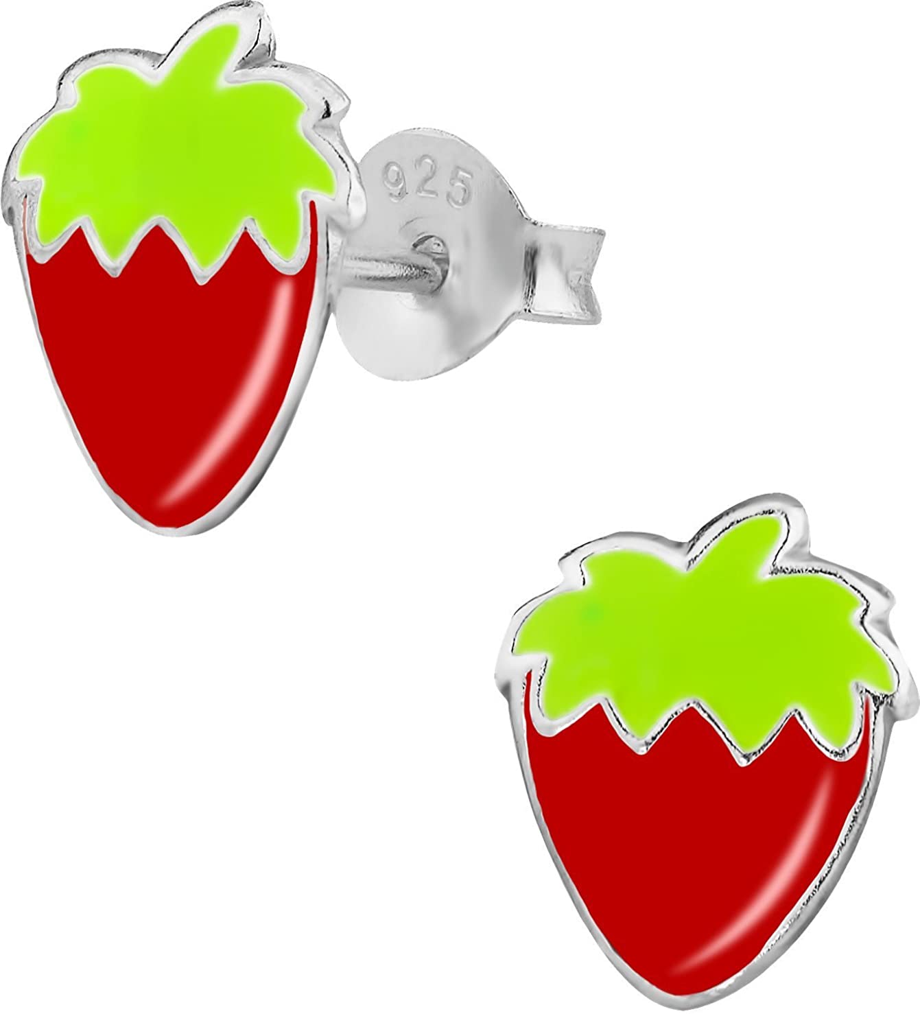 Hypoallergenic Sterling Silver Strawberry Stud Earrings for Kids (Nickel Free)