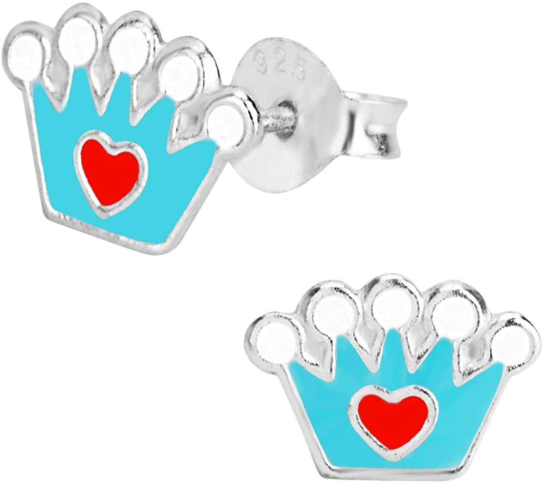 Hypoallergenic Sterling Silver Princess Crown Stud Earrings for Kids (Nickel Free)