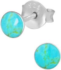 Hypoallergenic Sterling Silver Simulated Turquoise Round Stud Earrings for Kids (Nickel Free)