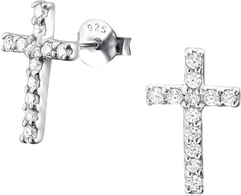 .925 Sterling Silver .55 cttw CZ Simulated Diamond Cross Stud Earrings