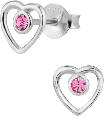 Hypoallergenic Sterling Silver Pink Crystal Heart Stud Earrings for Kids (Nickel Free)