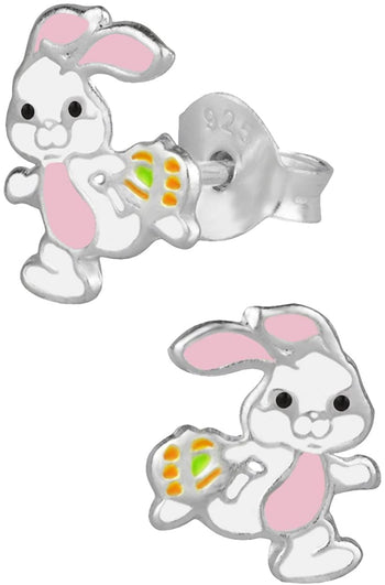 Hypoallergenic Sterling Silver Easter Bunny Stud Earrings for Kids (Nickel Free)