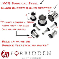 Forbidden Body Jewelry 12G-1 Inch Surgical Steel Single Flared Tunnel Plugs Plus O-Ring, Choose Pcs/Gauge