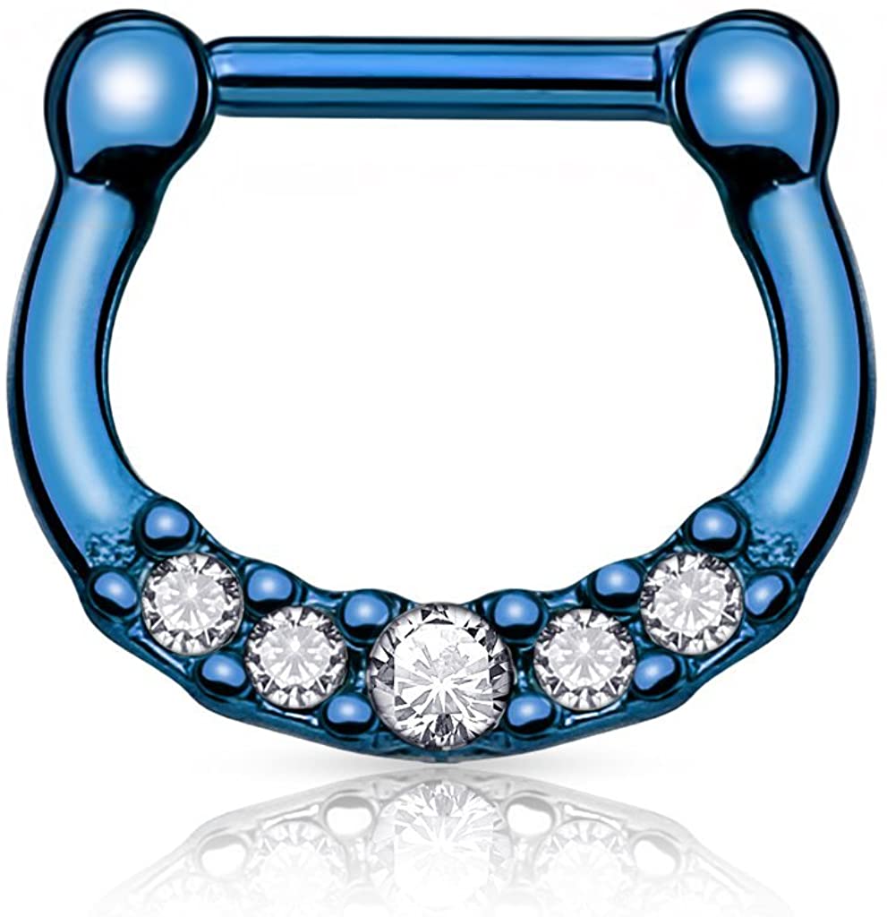 Forbidden Body Jewelry 16g Tiny Surgical Steel Aqua Blue CZ Gemmed Septum Clicker Hoop Ring