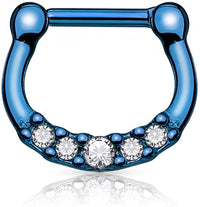 Forbidden Body Jewelry 16g Tiny Surgical Steel Aqua Blue CZ Gemmed Septum Clicker Hoop Ring