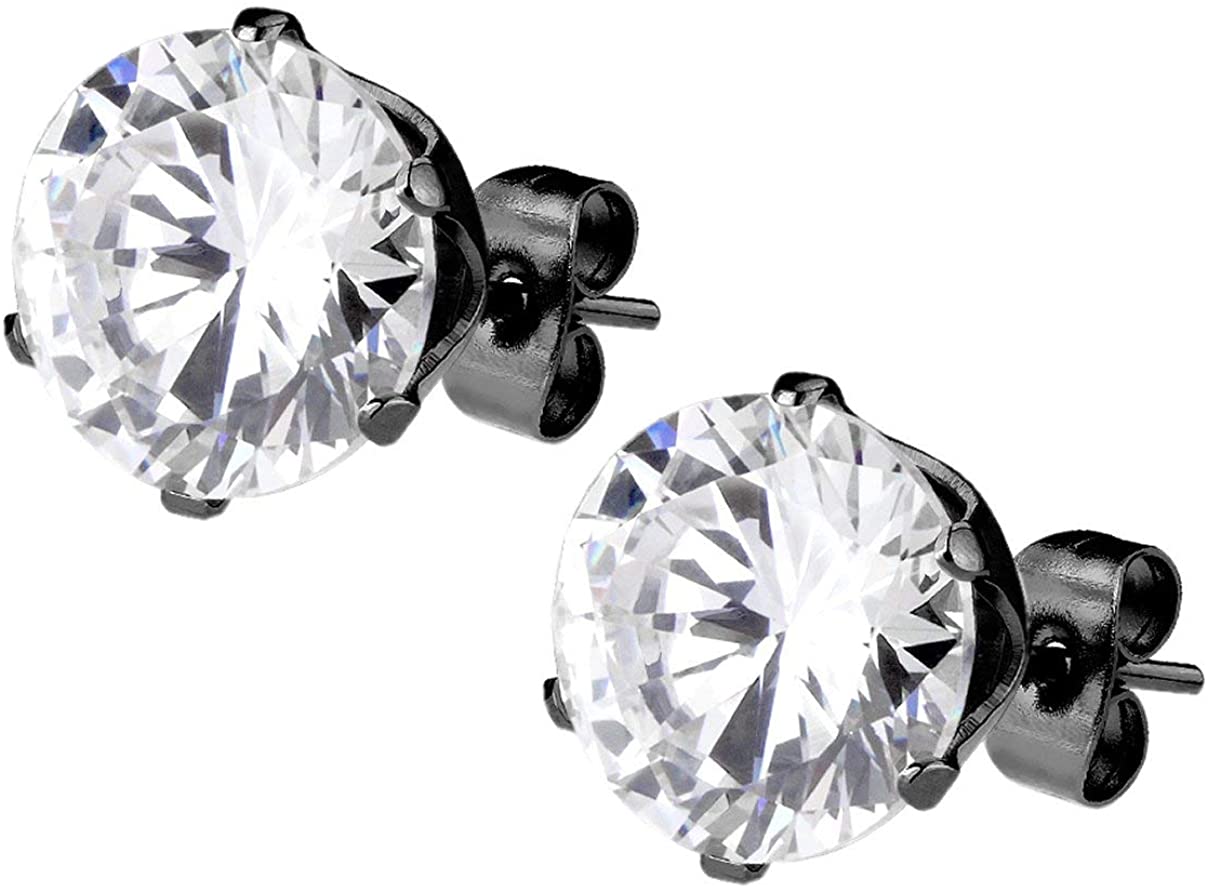 CZ Simulated Diamond Black IP Plated Surgical Steel Stud Earrings for Men