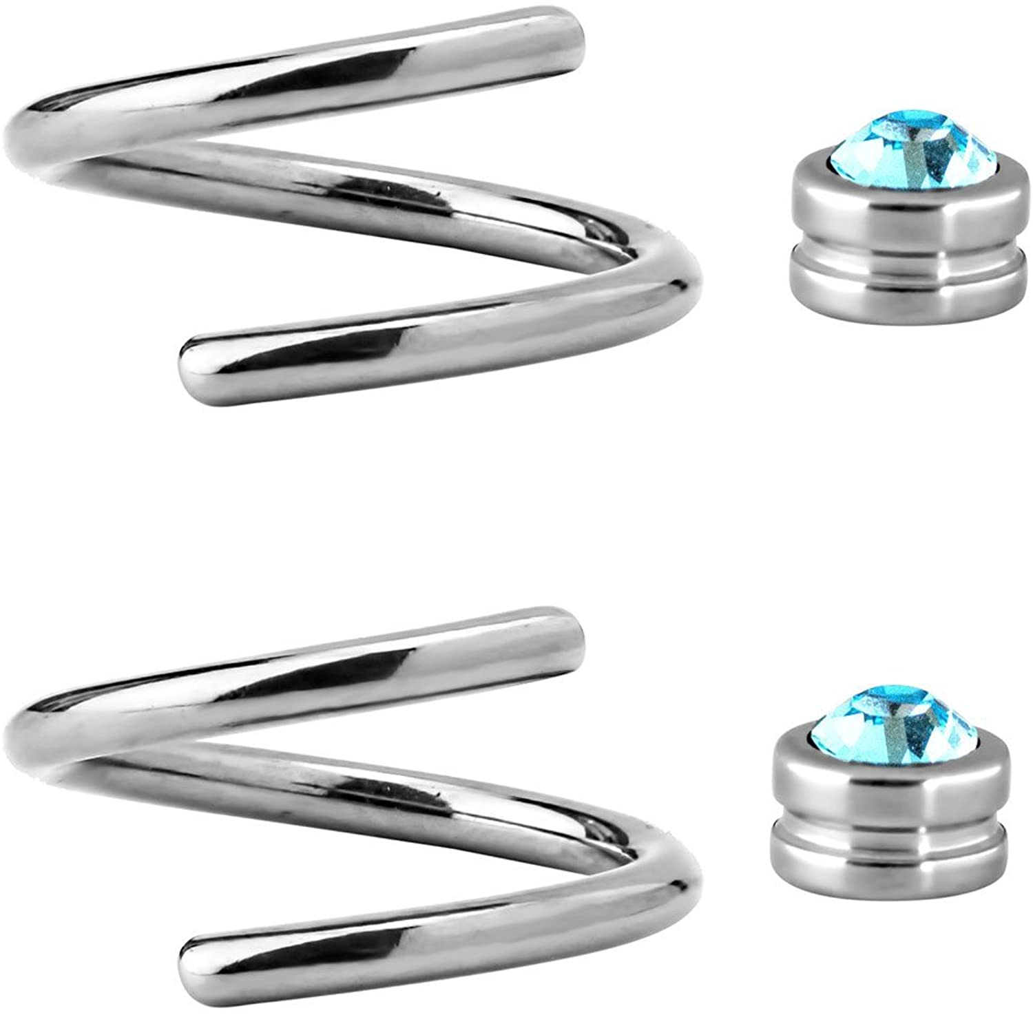 Forbidden Body Jewelry Pair of 2 Unique Twist Piercing Rings: 14g 7/16 Inch Surgical Steel Aqua Blue CZ Twist Hoop Rings
