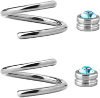 Forbidden Body Jewelry Pair of 2 Unique Twist Piercing Rings: 14g 7/16 Inch Surgical Steel Aqua Blue CZ Twist Hoop Rings