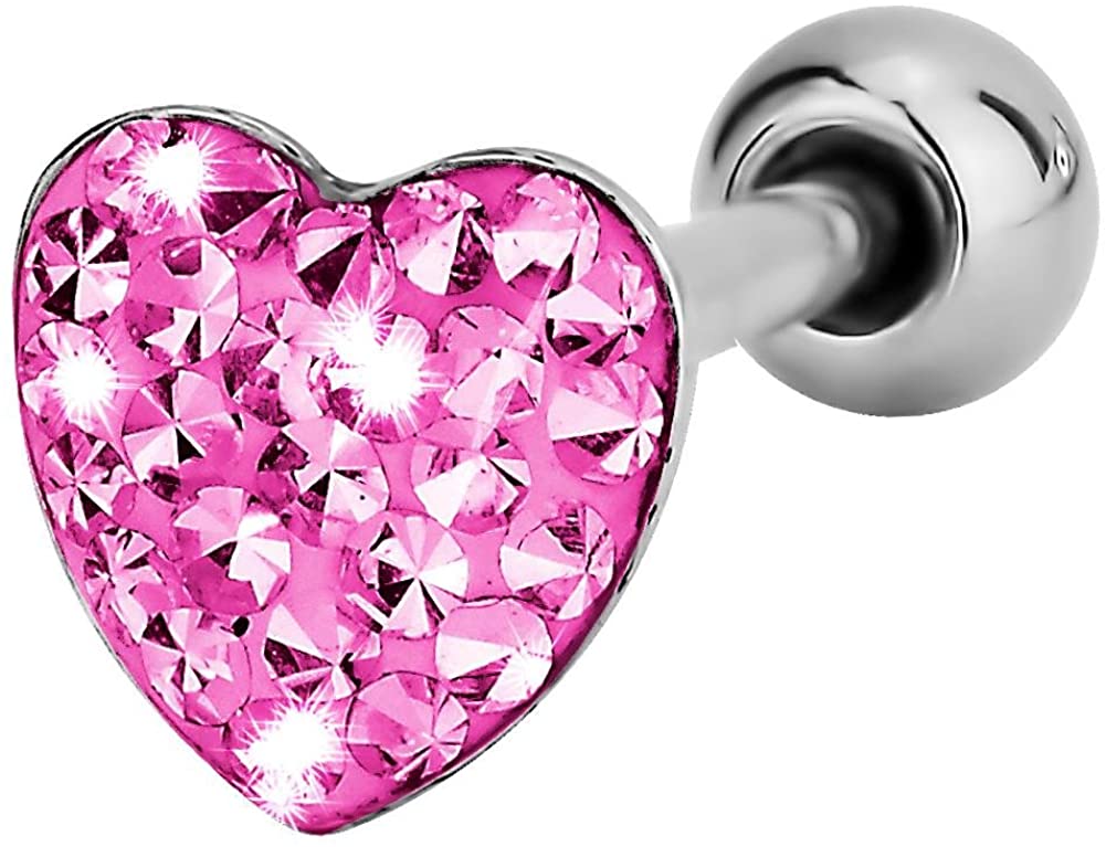 Forbidden Body Jewelry 14G 16mm (5/8 Inch) Surgical Steel Pave Crystalline Epoxy Heart Top Tongue Ring