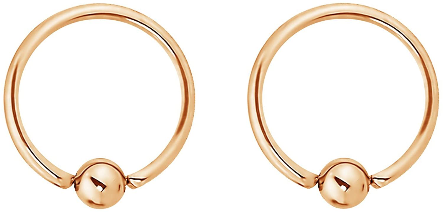 Forbidden Body Jewelry Pair 2g-20g Gold & Rose Gold Tone Surgical Steel Captive Bead Body Piercing Hoops (2pcs)