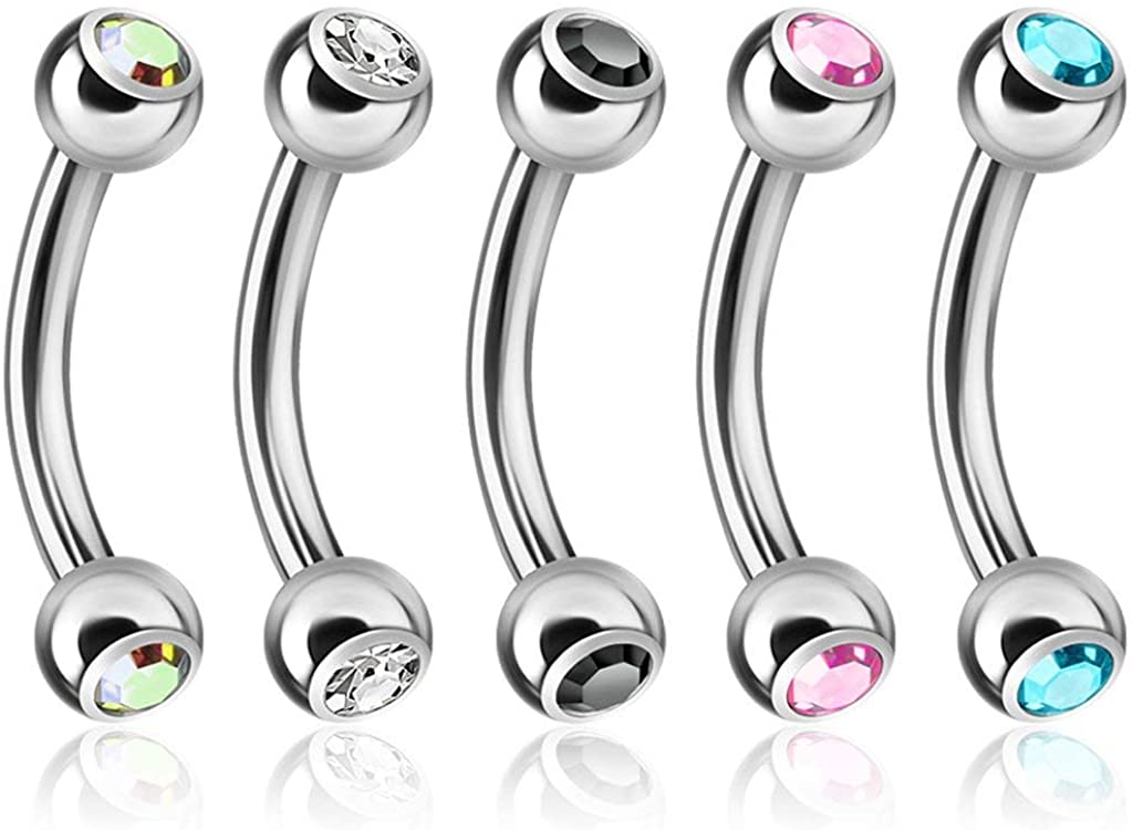 Forbidden Body Jewelry Value 5-Pk: 16g 8mm Surgical Steel Curved Barbells for Daith/Eyebrow/Rook and More