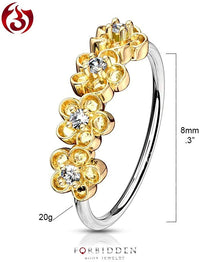 Forbidden Body Jewelry 20g 8mm Surgical Steel Bendable Nose Ring and Cartilage Hoop Lined with Floral/CZ Designed Top