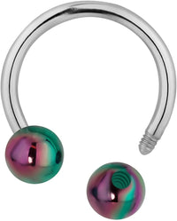 Forbidden Body Jewelry 14g 12mm Surgical Steel Horseshoe Piercing Ring with 5mm Rainbow Acrylic Balls