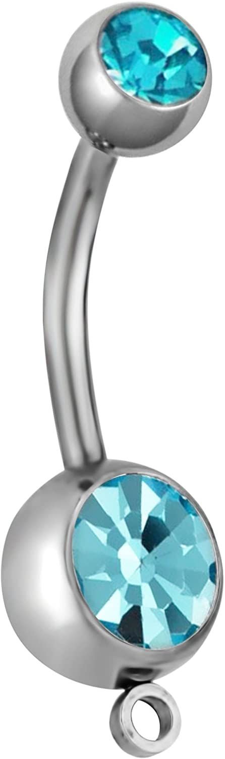 Surgical Steel Add a Charm Light Blue Double Jeweled Dangle Belly Button Ring