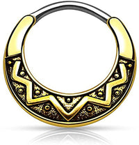 Forbidden Body Jewelry 16g 8mm Antique Finish Surgical Steel Tribal Design Cartilage & Septum Hoop