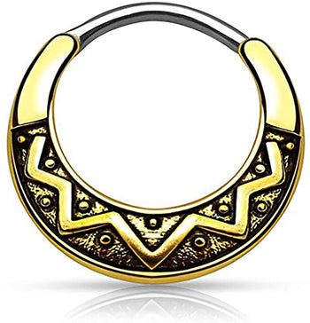 Forbidden Body Jewelry 16g 8mm Antique Finish Surgical Steel Tribal Design Cartilage & Septum Hoop