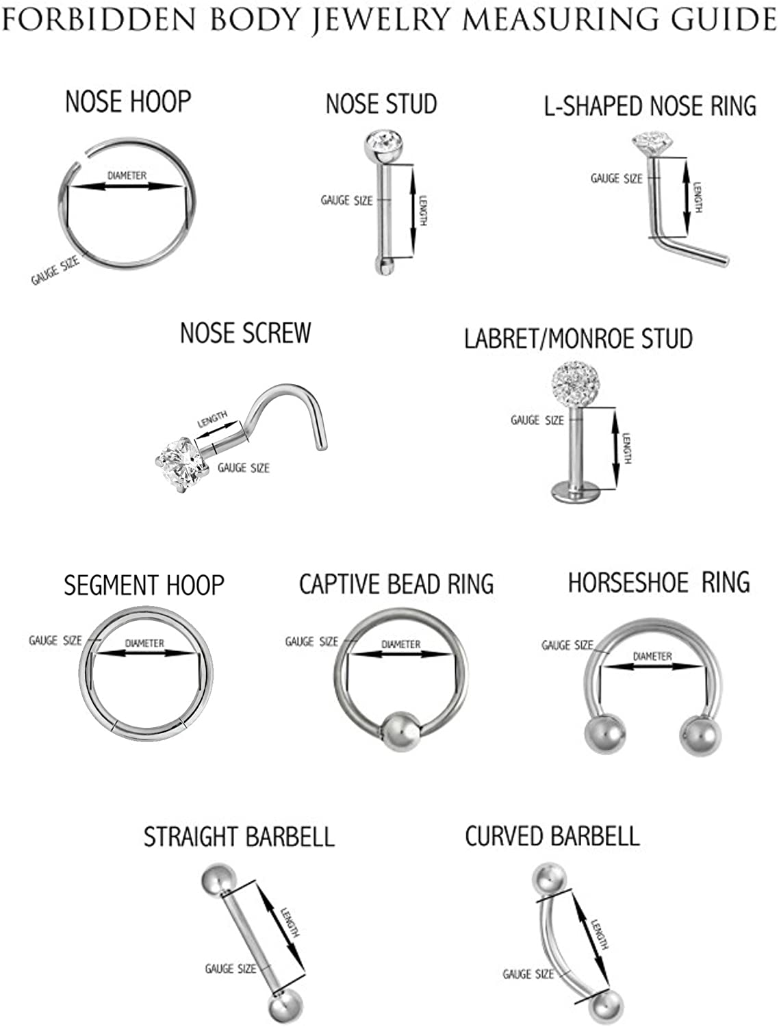 Forbidden Body Jewelry 16g 8mm Horseshoe Piercing Ring, IP Plated Over Surgical Steel, 3mm Balls