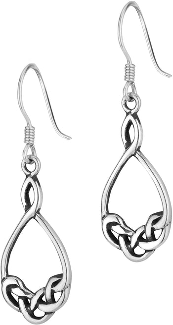 .925 Sterling Silver Celtic Knot Design Hoop Dangle Earrings