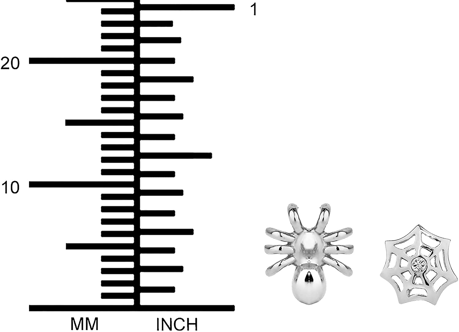 Hypoallergenic Sterling Silver Halloween Web & Spider Mismatched Stud Earrings for Kids (Nickel Free)