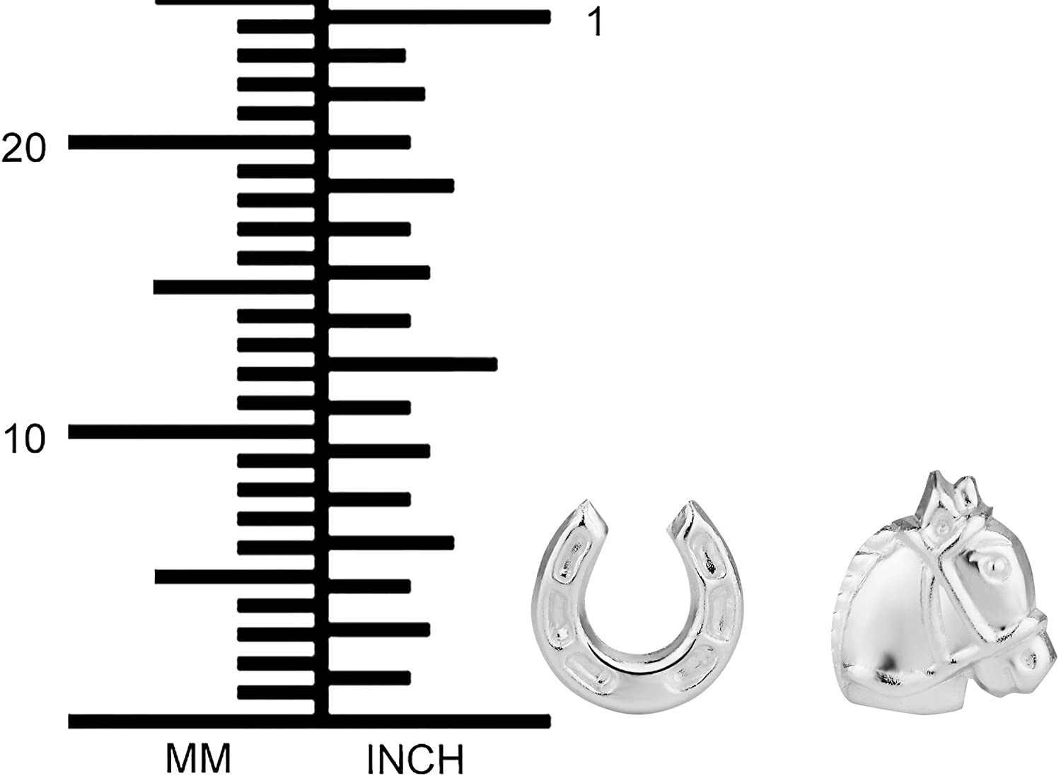 Hypoallergenic Sterling Silver Horse & Horseshoe Cute Mismatched Stud Earrings for Kids (Nickel Free)