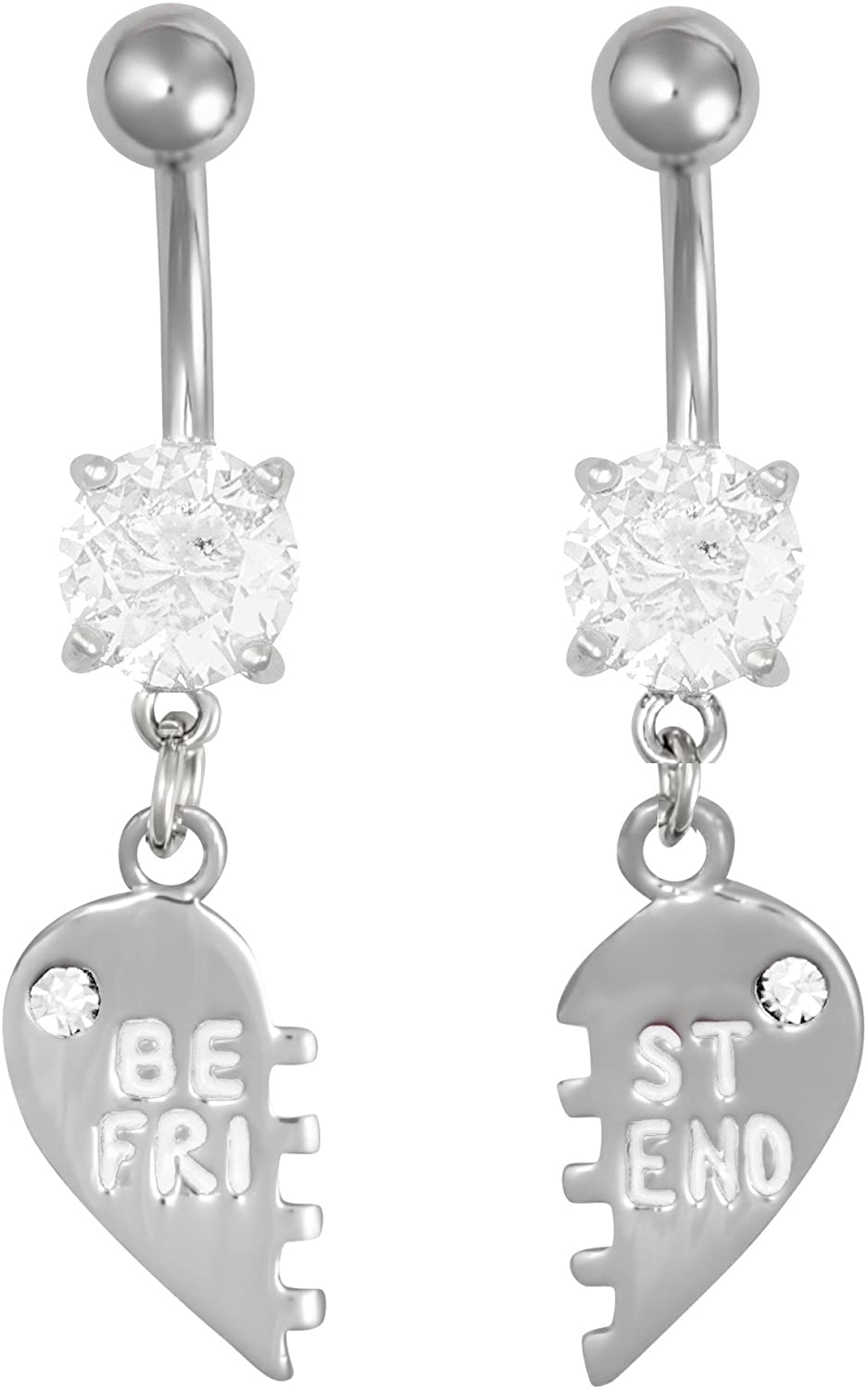 Forbidden Body Jewelry Surgical Steel Set of Best Friend Matching Dangle Heart Belly Button Rings